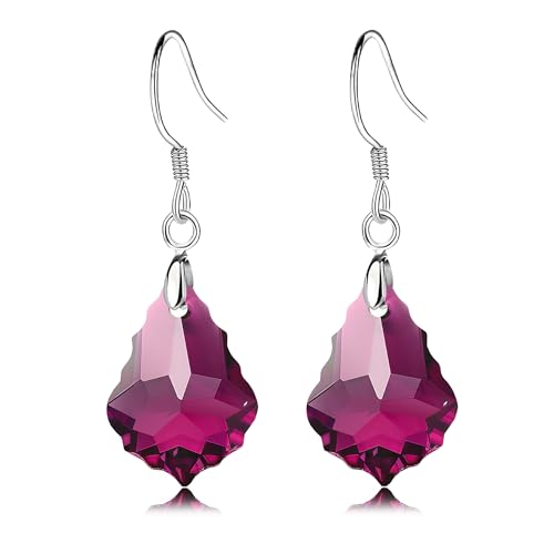 Austrian Crystal Baroque Drop Dangle Earrings for Women 925 Sterling Silver Hook Hypoallergenic Jewelry - color: Fuchsia