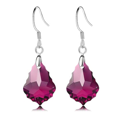 Austrian Crystal Baroque Drop Dangle Earrings for Women 925 Sterling Silver Hook Hypoallergenic Jewelry - color: Fuchsia