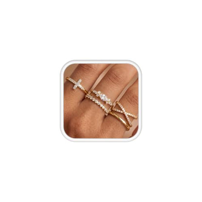 Sllaiss Stackable Gold Rings for Women Non-Tarnish 14K Gold Plated Ring Set | Non Tarnish, Dainty Stacking Ring Set, Ring Stack, Cubic Zirconia Thumb Rings, Promise Wedding Bands, Stackable Rings - color: 14K Gold Plated