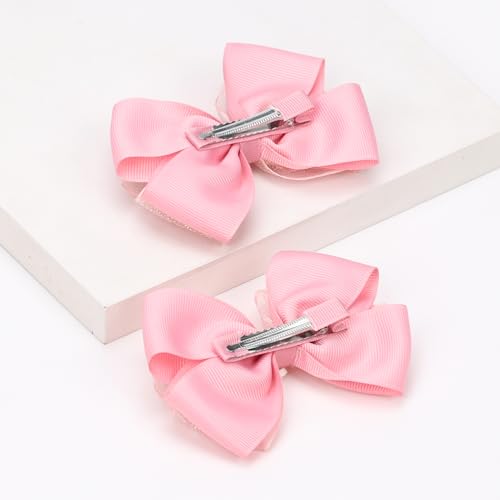 KISZU 4.5 Inch Flower Hair Bows Clips Mermaid Pearl HairPins for Girls Children Teens and Women - color: Deep Pink