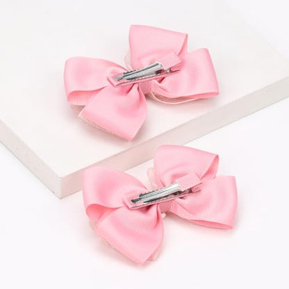 KISZU 4.5 Inch Flower Hair Bows Clips Mermaid Pearl HairPins for Girls Children Teens and Women - color: Deep Pink