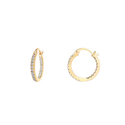 PAVOI 14K Gold Plated 925 Sterling Silver Post Cubic Zirconia Hoop Earrings | 925 Sterling Silver Posts, Cubic Zirconia Hoop Earrings for Women, Rhinestone Hoop Earrings, Sparkly Hoops - color: Yellow Gold, size: 15 Millimeters