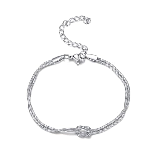 Bracelets for Women Matching Bracelets for Couples Love Knot Bracelet Dainty Snake Chain Forever Infinity Bracelet Adjustable Friendship Bracelet Jewelry Gifts - color: Sliver 1pc