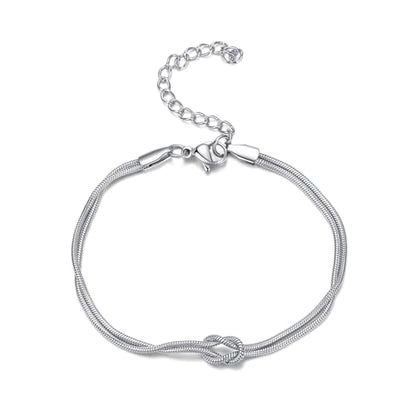 Bracelets for Women Matching Bracelets for Couples Love Knot Bracelet Dainty Snake Chain Forever Infinity Bracelet Adjustable Friendship Bracelet Jewelry Gifts - color: Sliver 1pc