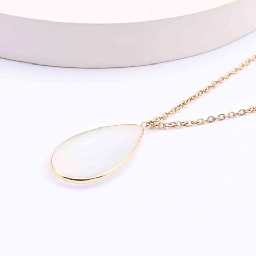 BaubleStar Teardrop Natural Crystal Healing Stone Pendant Necklace | Birthstone Quartz Necklace for Women, Multi-Color Available - color: Translucent White