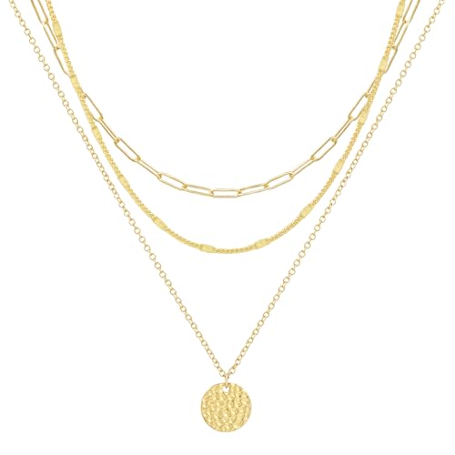 Yowivon Layered Gold Necklaces for Women, Dainty 14K Gold Plated Pendant Necklace, Non Tarnish Cubic Zirconia Stack Choker Necklace, Adjustable Hypoallergenic Trendy Jewelry Gift for Her - style: Gold-Coin Pendant