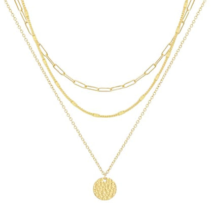 Yowivon Layered Gold Necklaces for Women, Dainty 14K Gold Plated Pendant Necklace, Non Tarnish Cubic Zirconia Stack Choker Necklace, Adjustable Hypoallergenic Trendy Jewelry Gift for Her - style: Gold-Coin Pendant