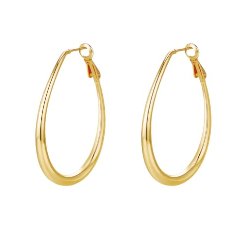 Lightweight Oval Hoop Earrings for Women - 14K Gold Plated, Rose Gold Plated and Sterling Silver Plated Large Oblong Hoop Earrings for Women Statement Jewelry Gift - color: gold