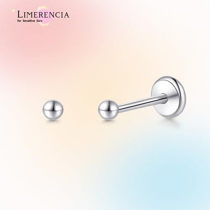 limerencia Titanium Threadless Flat Back Earrings Stud Piercing Jewelry | 20G Press Fit Titanium Push Pop in Cartilage Tragus Labret Lip Medusa Conch Piercing Jewelry Hypoallergenic for Women Men - style: 2MM Ball Silver