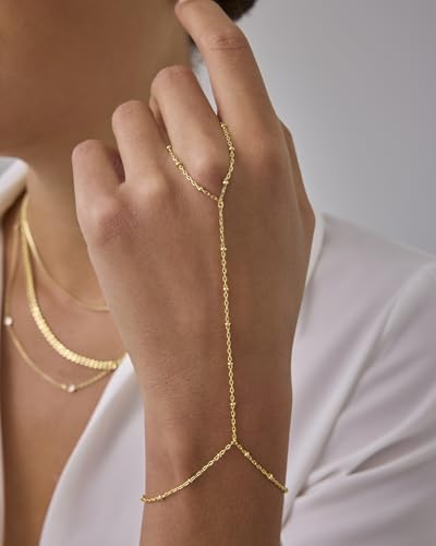 PAVOI Hand Chain Bracelet for Women, 14K Gold Plated Adjustable Ring Chain | Hand Chain Bracelet, Ring Bracelet Hand Chain, Arm & Body Jewelry - style: Satellite