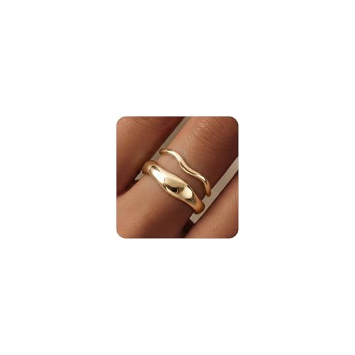 Gold Rings for Women Men Non Tarnish, Waterproof Chunky 14K Gold Plated Dainty Stackable Rings Trendy Statement Pinky Thumb Rings Engagement Eternity Wedding Band Ring Stacking Gold Jewelry Size 3 4 5 6 7 8 9 10 11 - color: Gold, size: 7
