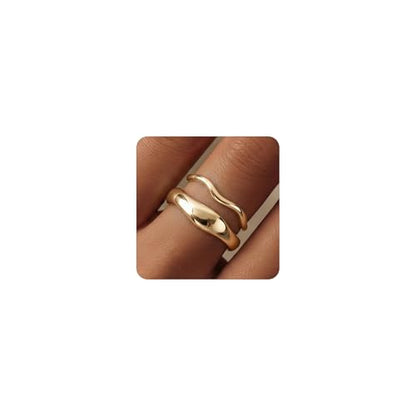 Gold Rings for Women Men Non Tarnish, Waterproof Chunky 14K Gold Plated Dainty Stackable Rings Trendy Statement Pinky Thumb Rings Engagement Eternity Wedding Band Ring Stacking Gold Jewelry Size 3 4 5 6 7 8 9 10 11 - color: Gold, size: 7