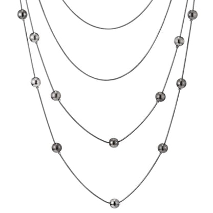 COOLSTEELANDBEYOND Statement Necklace Waterfall Multi-Strand Layered Long Chains with Ball Charm Pendant - color: B-Color: Grey Black