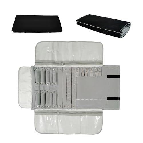 Velvet Travel Jewelry Case Roll Bag Organizer for Necklace Bracelet Earrings Ring (Black) (grey and black) - color: Grey and Black