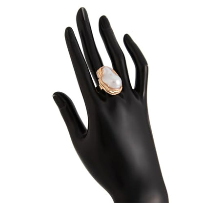 GIGB PBDK Gold Plated Baroque Pearl Ring for Women Fashion Chunky Irregular Pearl Knuckle Statement Ring Minimalist Promise Ring Bridal Wedding Charm Jewelry - color: Gold