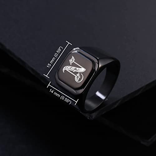 Initial Ring Letter Signet Ring for Men Women Personalized Name Engraved Stainless Steel Fashion Jewelry Wedding Couples Father Day Gift with Ring Size Adjusters - color: B1: Black (Initial Royal)