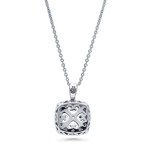 BERRICLE Sterling Silver CZ Pendant Necklace for Women, Cubic Zirconia - Cushion, Pear, Princess, Round Cut - Art Deco Halo Designs - style: Cushion Halo