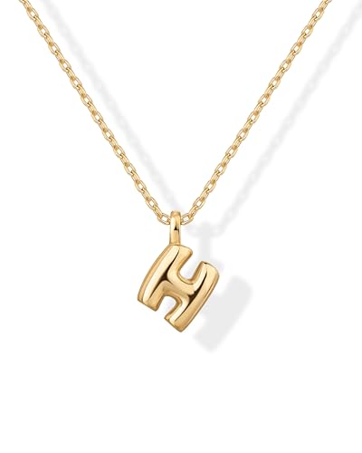 PAVOI 14K Gold Plated Dainty Chunky Bubble Initial Letter Pendant Necklace for Women | Alphabet Letter Necklace - style: - H