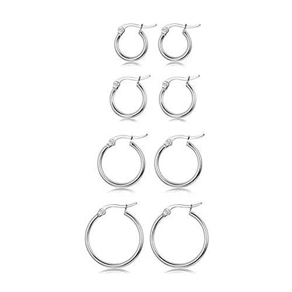 4 Pairs Stainless Steel Round Hoop Cute Huggie Earrings For Women Small Hoop Earring Set(10mm,15mm,20mm,25mm) - color: Gold Tone-4Pairs,Silver Tone-4Pairs