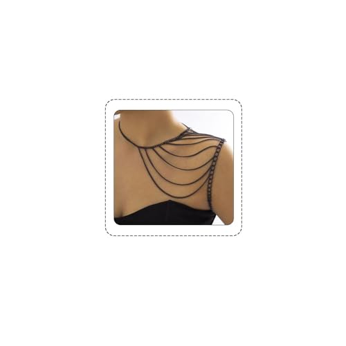 Bethynas Gothic Black Shoulder Chain Necklace Punk Layered Tassel Body Chain Sexy Bra Bikini Cape Wrap Accessories for Women