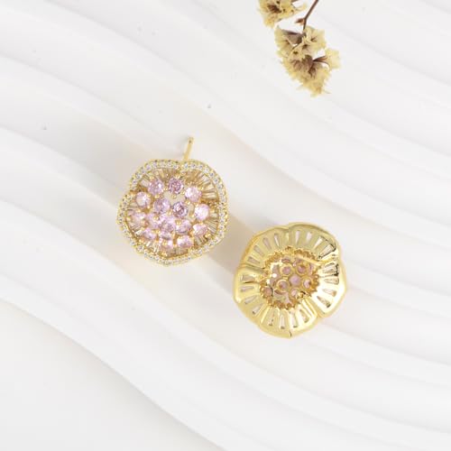 Crystal Flower Burst Stud Earirings - Big Sterling Silver CZ Cubic Zirconia Rhinestone Daisy Sunflower Floral Cluster Studs Bridal Wedding Party Prom Costume Jewelry for Bride Bridesmaids Women Birthstone Birthday Gift - color: Baby Pink