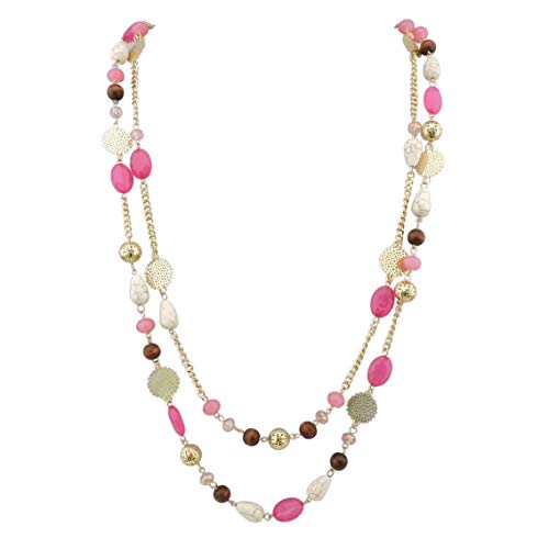 Bocar Long Necklaces for Women Trendy, Boho Layered Crystal Beaded Collar Necklaces for Women, Fashion Statement Necklaces Jewelry - color: Rose