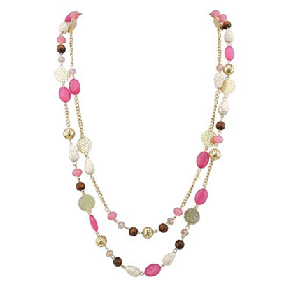 Bocar Long Necklaces for Women Trendy, Boho Layered Crystal Beaded Collar Necklaces for Women, Fashion Statement Necklaces Jewelry - color: Rose