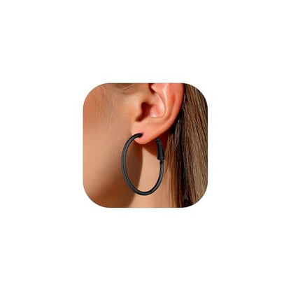 FaithHeart Silver/Black/Gold Stainless Steel Thin Hoop Earrings for Women | 2mm Wide Thin Large Hoop Earrings, Hypoallergenic Lightweight Trendy Jewelry, 20/30/40/50/60/70/80/90/100mm - color: Black, size: 40mm/1.57"