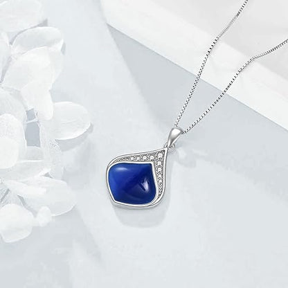 YAFEINI Teardrop Necklace Sterling Silver Filigree Irish Pendant Necklace Natural Stone Moonstone/Lapis Lazuli/Larimar/Moss Agate Necklace Jewelry - color: Blue Teardrop necklace-september birthstone