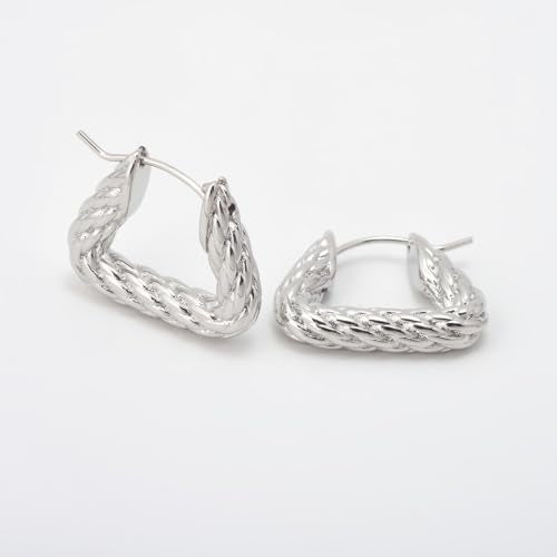 RENAIZ Dainty Lightweight Hoop & Stud Earrings for Women – 14K Gold Plated & Rhodium Plated, Minimalist Geometric Hypoallergenic Jewelry, Tiny Dainty Everyday Studs and Hoops - color: White Gold, style: Triangle Design