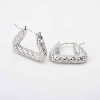 RENAIZ Dainty Lightweight Hoop & Stud Earrings for Women – 14K Gold Plated & Rhodium Plated, Minimalist Geometric Hypoallergenic Jewelry, Tiny Dainty Everyday Studs and Hoops - color: White Gold, style: Triangle Design