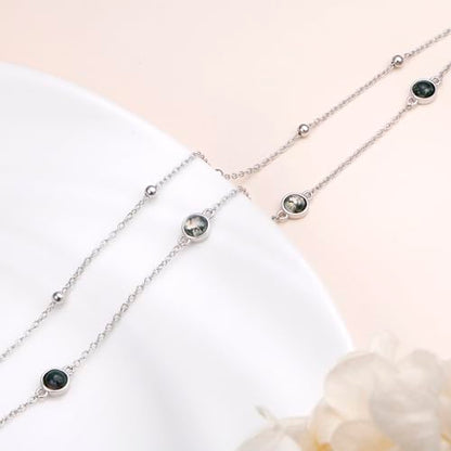 Flyow Anklet for Women S925 Sterling Silver Adjustable Foot Beaded Heart Charm Ankle Bracelet Anklets Jewelry - style: Agate