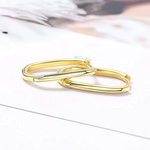 Silver/14K Gold-Plated Women's Hoop Earrings – Hypoallergenic Rectangle Geometric Mini Hoops, Minimalist Everyday Gift - color: Gold
