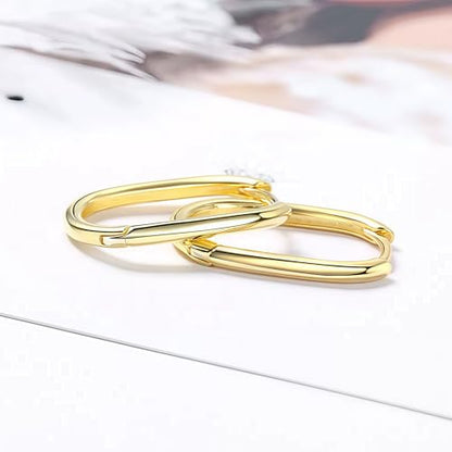 Silver/14K Gold-Plated Women's Hoop Earrings – Hypoallergenic Rectangle Geometric Mini Hoops, Minimalist Everyday Gift - color: Gold