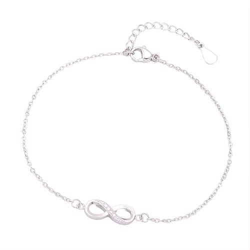 1 Pcs Infinity Bracelet 19+4 CM Adjustable Chain Link Anklet Stainless Steel Jewelry Dainty Ankle Bracelets for Women Ladies - color: Silver