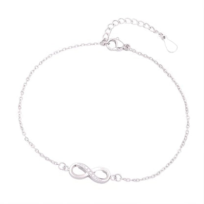 1 Pcs Infinity Bracelet 19+4 CM Adjustable Chain Link Anklet Stainless Steel Jewelry Dainty Ankle Bracelets for Women Ladies - color: Silver