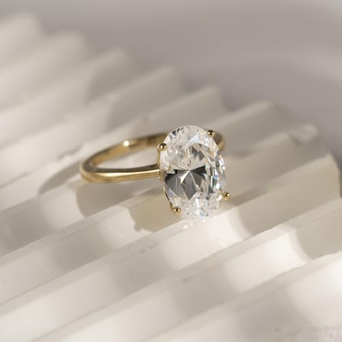 DIAMONBLISS Marilyn Monroe 10-Carat Big Solitaire Ring For Women | 14K Gold Plated 925 Sterling Silver Glamorous Cocktail Ring | 100 Facet Cubic Zirconia CZ Simulated Diamond - style: Oval 5 Carats