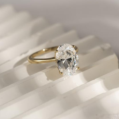 DIAMONBLISS Marilyn Monroe 10-Carat Big Solitaire Ring For Women | 14K Gold Plated 925 Sterling Silver Glamorous Cocktail Ring | 100 Facet Cubic Zirconia CZ Simulated Diamond - style: Oval 5 Carats