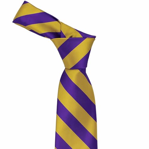 tiemart Men's Striped Tie Standard Length - color: Dark Purple and Gold