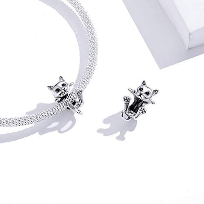 Hummingbird Charms For Bracelets 925 Sterling Silver Animal Dangle & Beads Butterfly Cat Beads Charms For Women Jewelry Gift - color: silver Cat