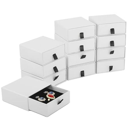 Nsmykhg Jewelry Gift Box Velvet-Lined,12 Pack Compact Drawer Style for Earrings & Rings, Necklace & Bracelet Organizer, 3.93x3.93x1.65 Inches, Stackable Elegant Jewelry Display & Storage Box (White) - color: White