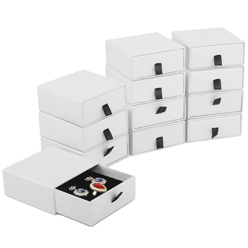 Nsmykhg Jewelry Gift Box Velvet-Lined,12 Pack Compact Drawer Style for Earrings & Rings, Necklace & Bracelet Organizer, 3.93x3.93x1.65 Inches, Stackable Elegant Jewelry Display & Storage Box (White) - color: White