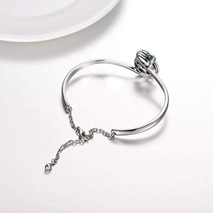 AOBOCO I Love You Jewelry - Sterling Silver Blue Purple Love Heart Bangle Bracelet Embellished with Crystals from Austria, Fine Anniversary Birthday Jewelry Gifts for Women - style: 02 Blue Bracelet