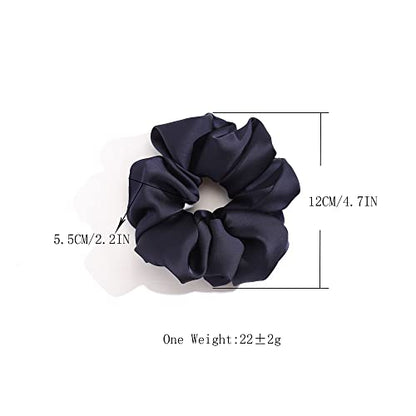 4 PCS Large Satin Silk Scrunchies for Women Big Hair Scrunchies Thick Hair | Black Navy Brown Champagne / Stretched 10" Length / No Damage / Gift Box /Diameter: 5 inches / All Hairstyles - color: Black Navy-Blue Brown Champagne, size: 1 Count (Pack of 4)
