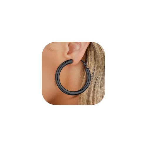 FaithHeart Silver/Black/Gold Stainless Steel Chunky Hoop Earrings for Women | Hypoallergenic Lightweight Hoop Earrings, Trendy Statement Thick Hoop, 20/30/40/50/60/70/80mm - color: Black, size: 50mm