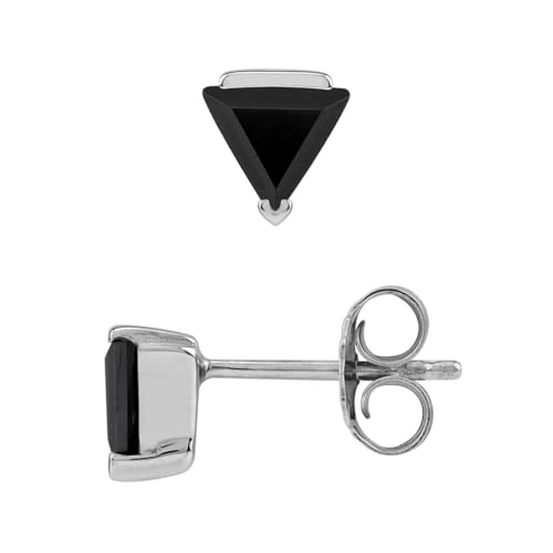 Silvershake Petite 5MM Triangle Shape Gemstone White Gold Plated or Yellow Gold Plated 925 Sterling Silver Minimalist Trendy Chic Geometric Stud Earrings Jewelry for Women - color: Natural Black Onyx