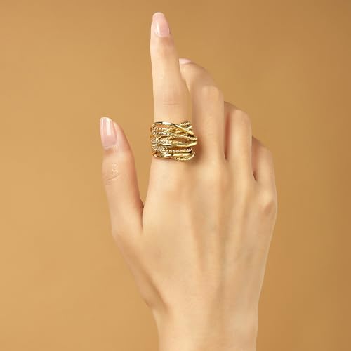 Mytys Wide Band Rings Twisted Rope Ring Two-Tone Mixed Metal Braided Statement Rings Fashion Jewelry for Women - color: Gold