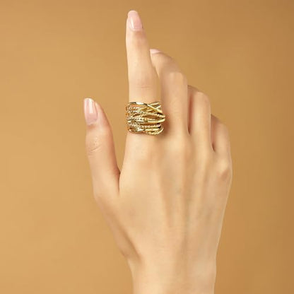 Mytys Wide Band Rings Twisted Rope Ring Two-Tone Mixed Metal Braided Statement Rings Fashion Jewelry for Women - color: Gold
