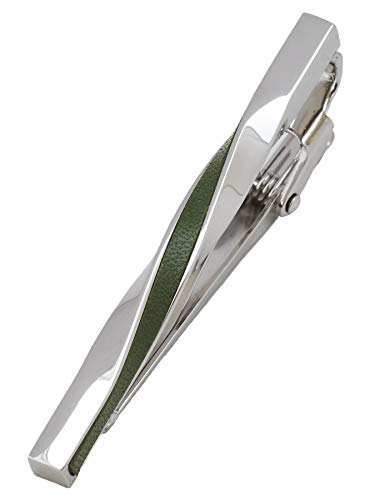 [TAVARAT] Tie Clip Tie Clips for Men Genuine Leather Silver Tie Bar Tie Pin Tps-078 - style: dark green