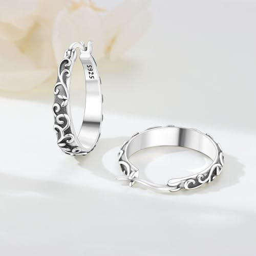 Floral Hoop Earrings 925 Sterling Silver with 14K Gold Plating – Lightweight CZ Flower Hoops | Hypoallergenic Jewelry for Women | Gift Box + Polishing Cloth - color: 22mm Retro flower earrings